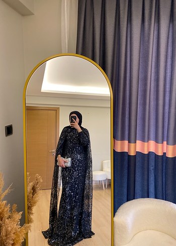 Uzun Kollu Siyah Drapeli Abiye Elbise - Görsel 2