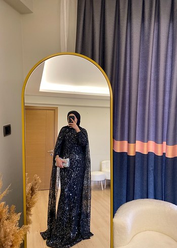 Uzun Kollu Siyah Drapeli Abiye Elbise - Görsel 3