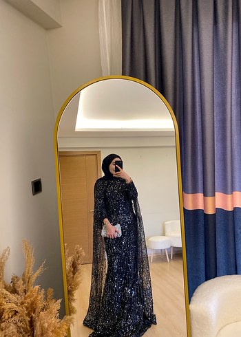 Uzun Kollu Siyah Drapeli Abiye Elbise - Görsel 5