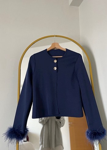 Düğmeli Koyu Mavi Mini Kadın Blazer