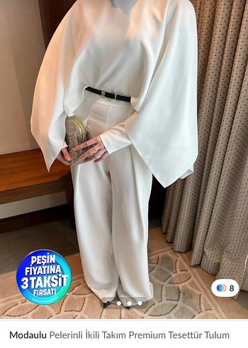 Modaulu Beyaz Pelerinli Uzun Takım - Görsel 2