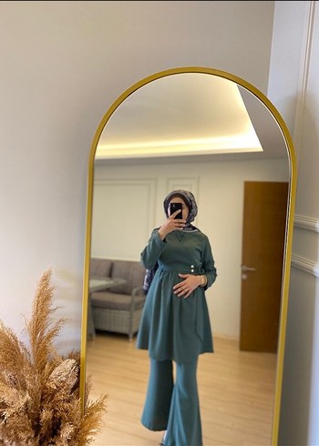 Armine Kadın Haki Uzun Tunik, Yüksek Yakalı, Salaş Kesim