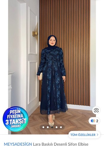 Armine Lara Baskili Sifon Tesettur Elbise