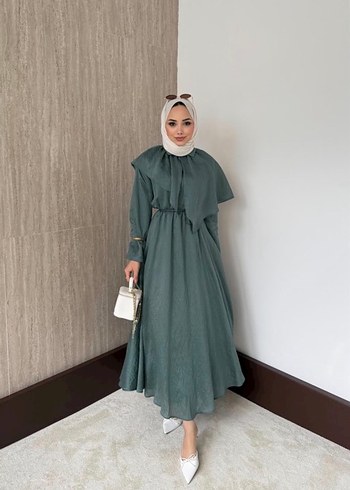Armine Modern Yesil Tesettur Elbise Rahat Ve Sik