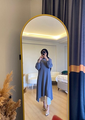 Mavi Uzun Kol Drapeli Denim tunik