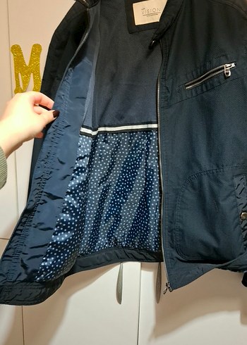 Erkek Lacivert Denim Fermuarlı Ceket - Görsel 2