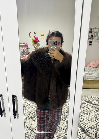 Kahverengi Kürk Detaylı Midi Yün Ceket - Görsel 3