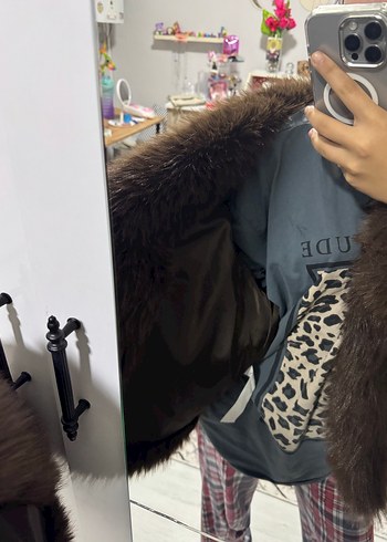 Kahverengi Kürk Detaylı Midi Yün Ceket - Görsel 4