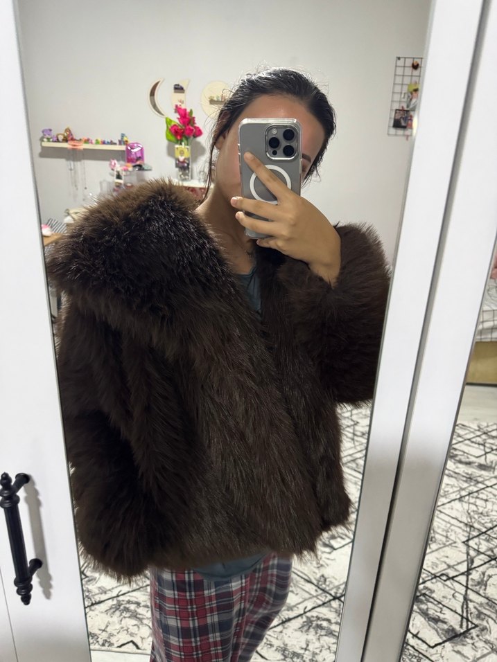 Kahverengi Kürk Detaylı Midi Yün Ceket - Görsel 2