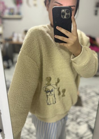 Nakışlı Bej Kadın Triko Sweatshirt - Görsel 2