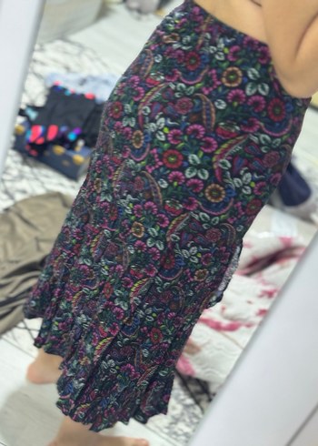 Uzun Bohem Çiçekli Fırfırlı Etek - Görsel 3