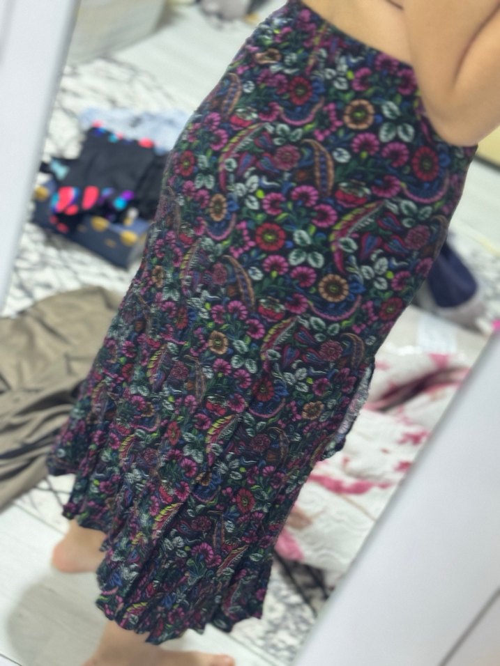 Uzun Bohem Çiçekli Fırfırlı Etek - Görsel 3