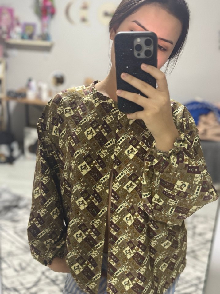 Düğmeli Bohem Retro Kadın Bluz - Görsel 2