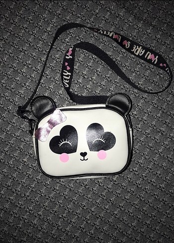 Tokalı Gri Panda Desenli Kız Çanta