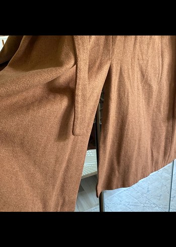 Kahverengi Uzun Kadın Keten Kaban - Görsel 4