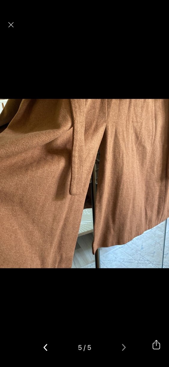 Kahverengi Uzun Kadın Keten Kaban - Görsel 4