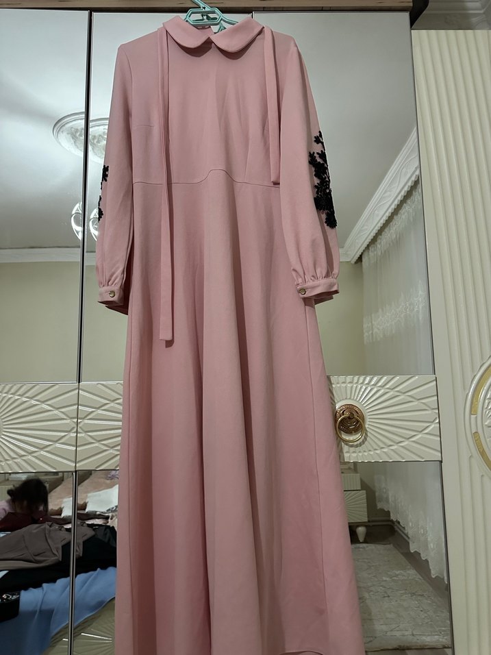Pembe Uzun Kollu Salaş Elbise - Görsel 2