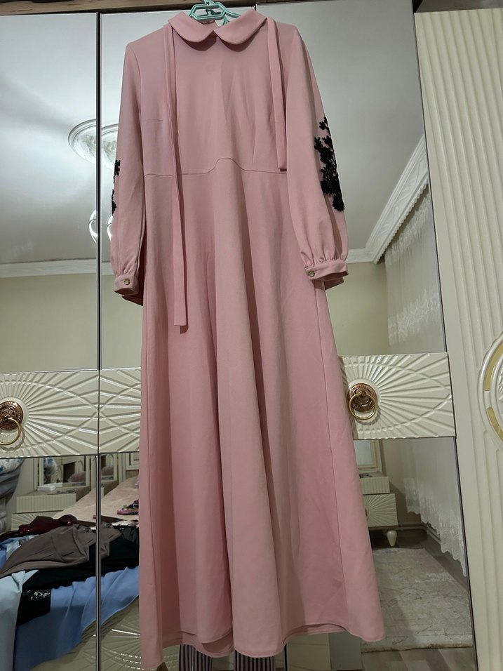 Pembe Uzun Kollu Salaş Elbise - Görsel 3