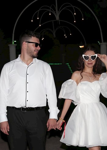 s Beden beyaz Renk Straplez Mini Beyaz Gelinlik