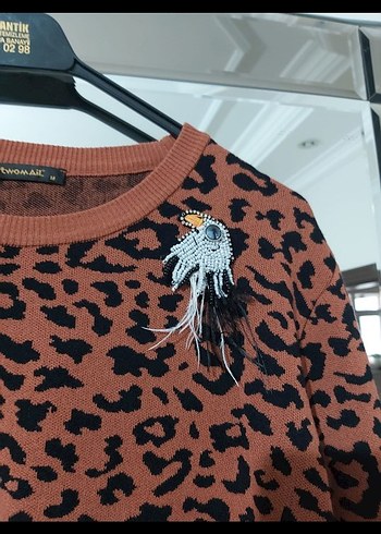 Diğer Kahverengi Desenli Kadın Oversize Kazak