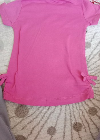 9-12 Ay Beden Kız Çocuk Pembe Nakışlı Kısa Kollu Tişört