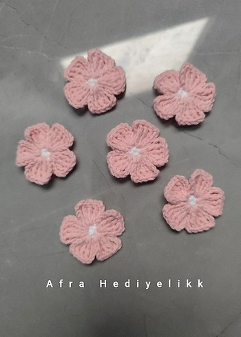 Pembe Örgü Çiçek Motifler 10 adet Papatya Motif - Görsel 3