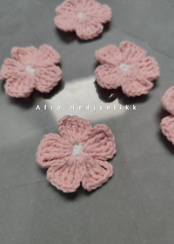 Pembe Örgü Çiçek Motifler 10 adet Papatya Motif - Görsel 4