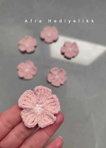 Pembe Örgü Çiçek Motifler 10 adet Papatya Motif - Görsel 2