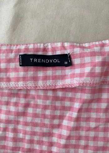 m Beden Düğmeli Pembe Kareli Kadın Bluz