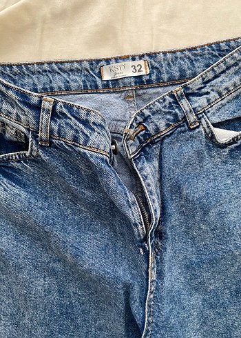 l Beden Mavi Baskılı Düğmeli Kadın Kot Pantolon