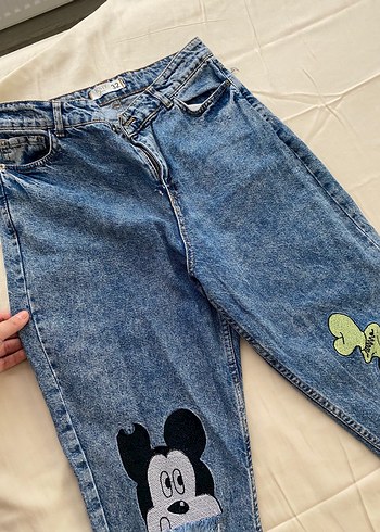 l Beden mavi Renk Mavi Baskılı Düğmeli Kadın Kot Pantolon