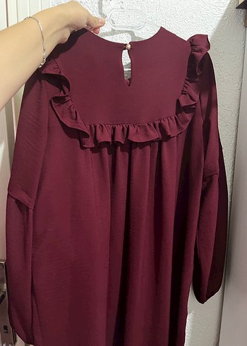 LC Waikiki Bordo Fırfırlı Uzun Kollu Midi Tunik takım(altıda var)