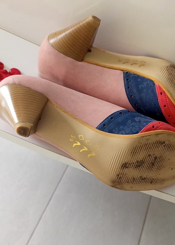 Renkli Süet Kadın Topuklu Klasik Ayakkabı - Görsel 5