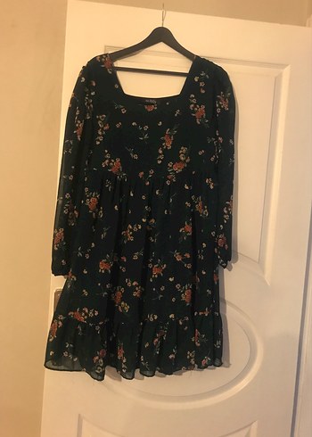 Uzun Kollu Yeşil Desenli Bohem Elbise - Görsel 2