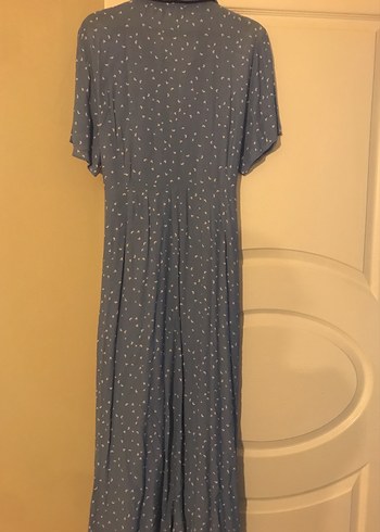 Mavi Uzun Rahat Kesim Keten Elbise - Görsel 4