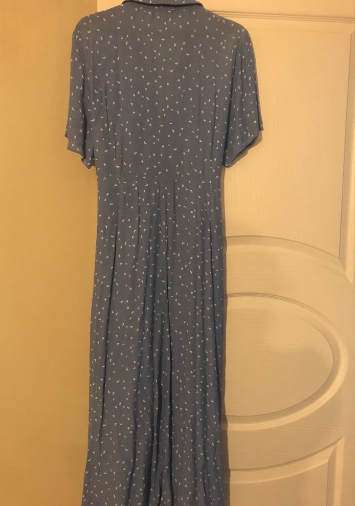 Mavi Uzun Rahat Kesim Keten Elbise - Görsel 4