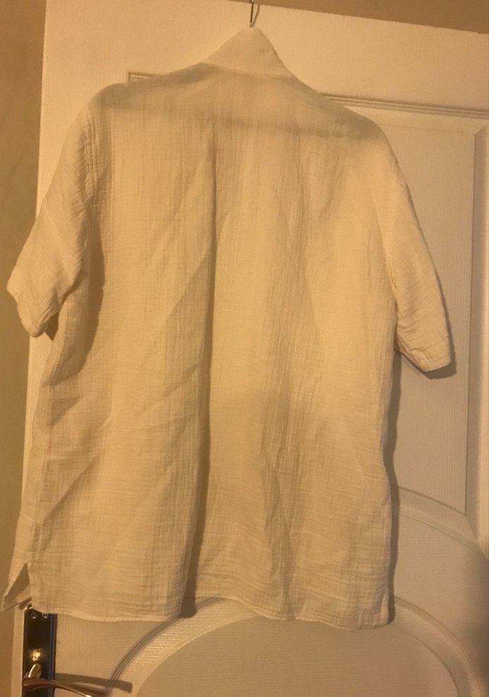 Düğmeli Kısa Kollu Bej Keten Gömlek - Görsel 4