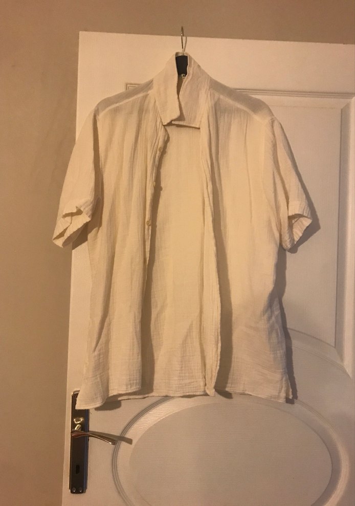 Düğmeli Kısa Kollu Bej Keten Gömlek - Görsel 2