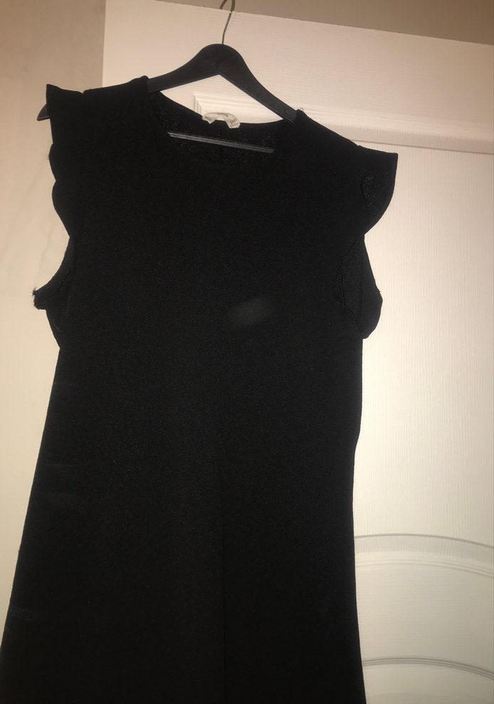 Siyah Midi V Yaka Kolsuz Elbise - Görsel 2