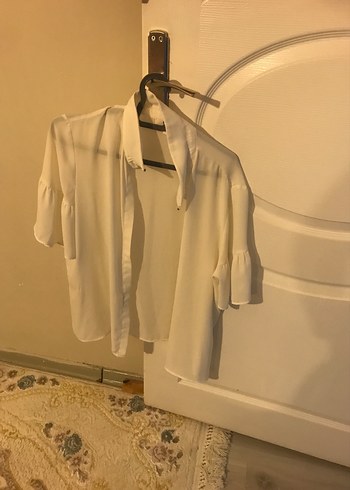 Kırmızı Düğmeli Kadın Keten Gömlek - Görsel 4