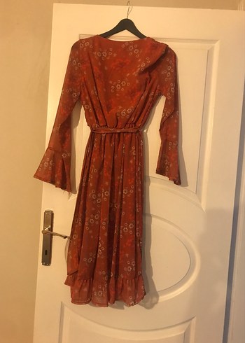 Kırmızı Bohem Uzun Kollu Uzun Elbise - Görsel 4