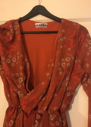 Kırmızı Bohem Uzun Kollu Uzun Elbise - Görsel 3