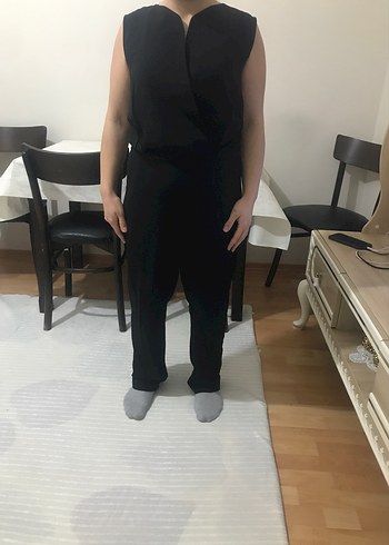 Siyah Hamile Tulum, Kolsuz, Notch Yaka - Görsel 3