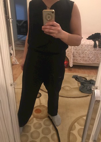 Siyah Hamile Tulum, Kolsuz, Notch Yaka - Görsel 2