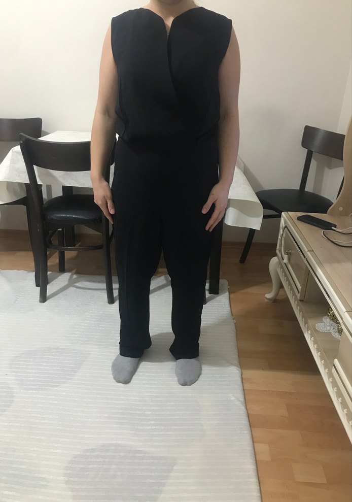 Siyah Hamile Tulum, Kolsuz, Notch Yaka - Görsel 3