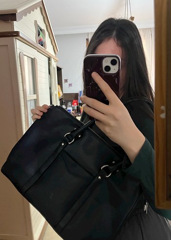 lacivert Deri Tokalı Kadın İş Çantası - Görsel 2