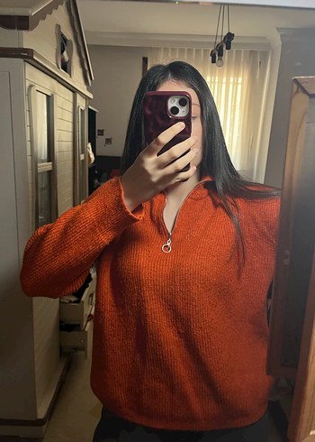 Kırmızı Yarım Fermuarlı Triko Kazak - Görsel 2