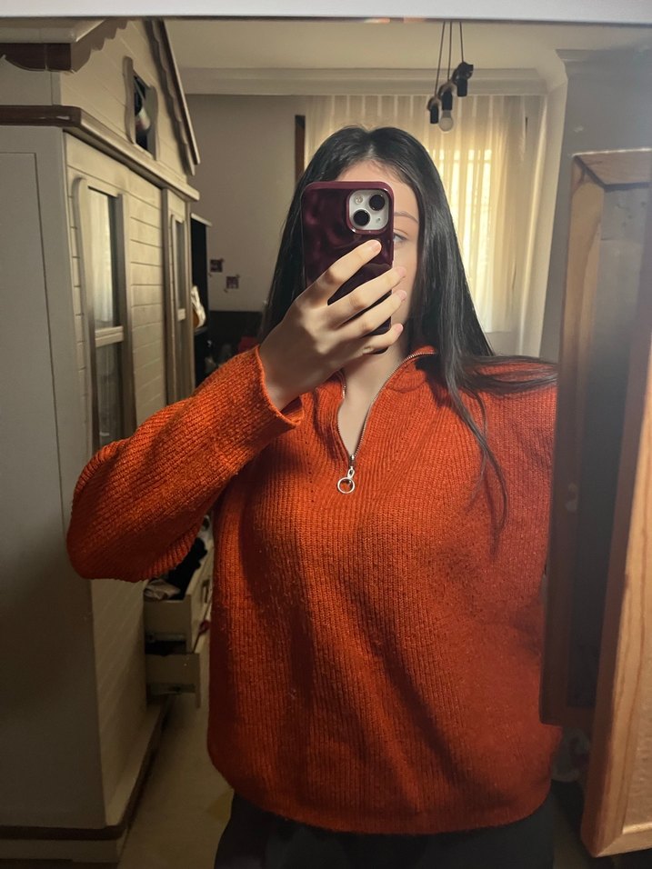 Kırmızı Yarım Fermuarlı Triko Kazak - Görsel 3