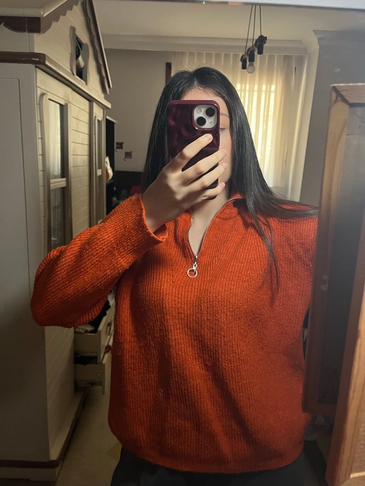 Kırmızı Yarım Fermuarlı Triko Kazak - Görsel 2