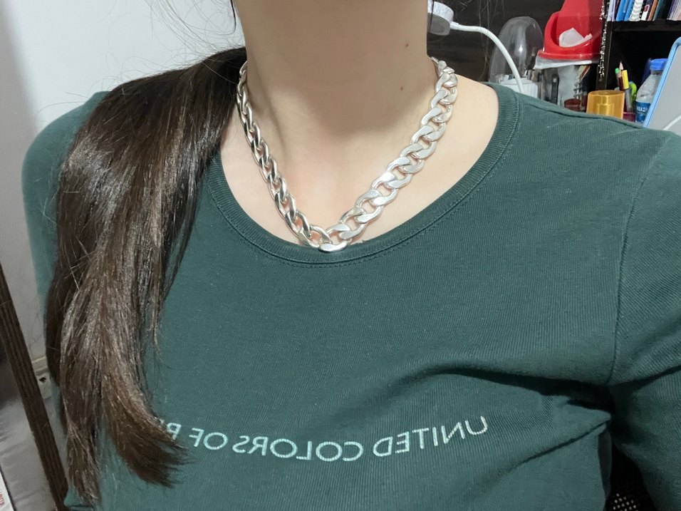 Gri Zincir Detaylı Midi Boy Sokak Stili Kadın Kolye - Görsel 2